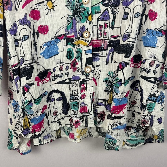 Habitat Multicolor Cotton Blend Artistic Drawing Long Sleeve Oversized XS Blouse - Picture 10 of 12